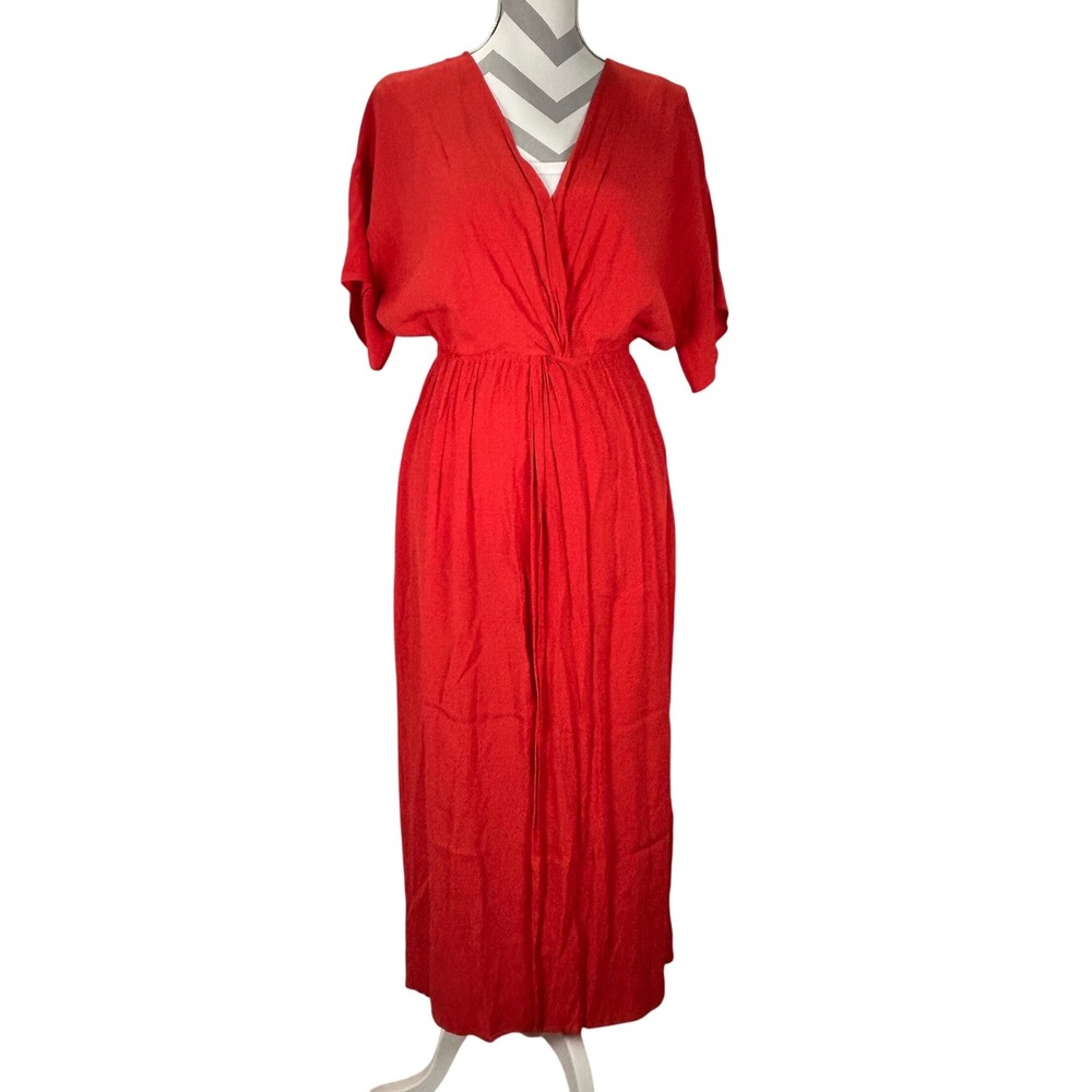 And‎ Other Stories Red V Neck Dolman Sleeve Twist Front Midi Summer Dress Size 8